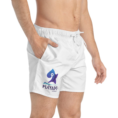 Pleyades White Small front logo Swim Trunks