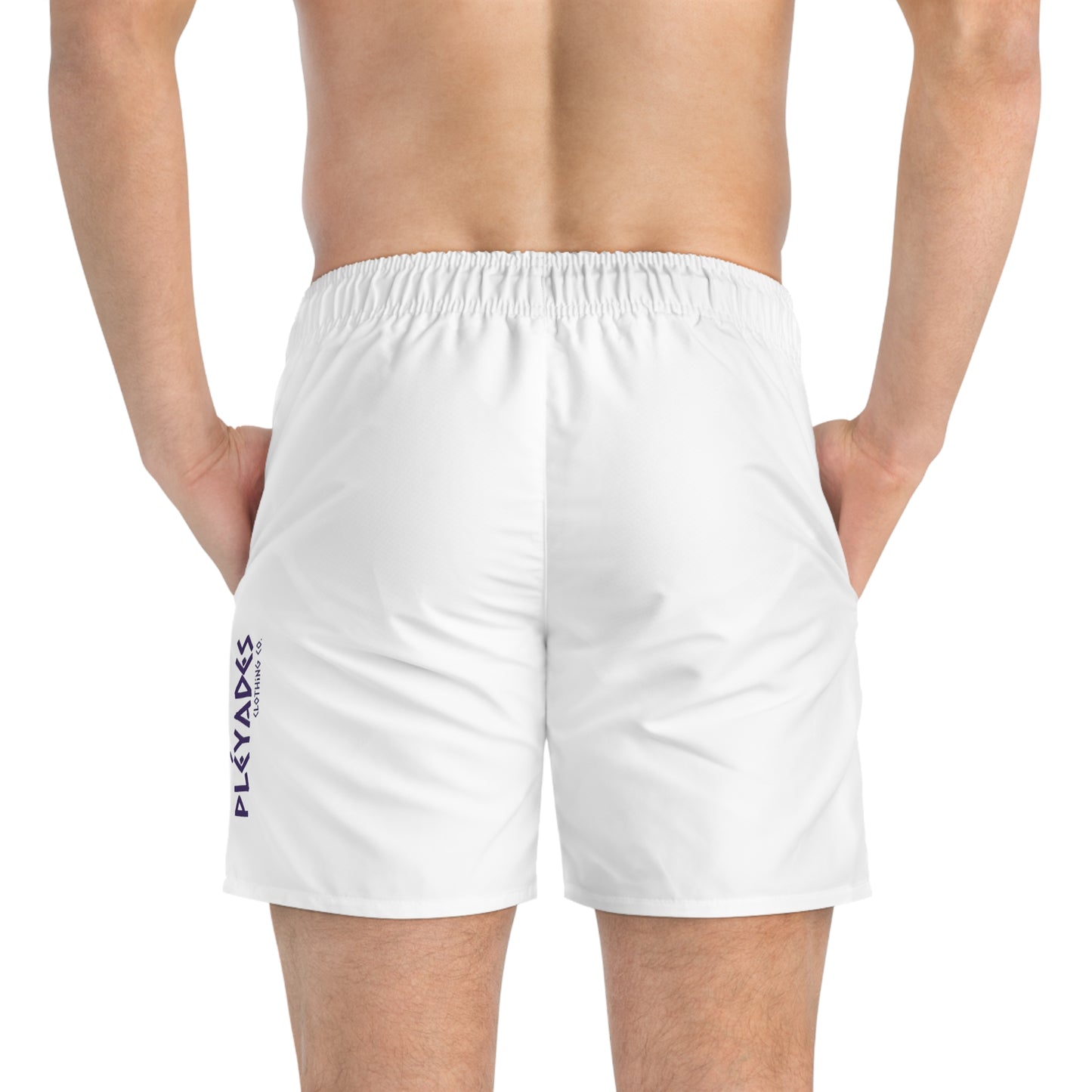 Pleyades White Small front logo Swim Trunks