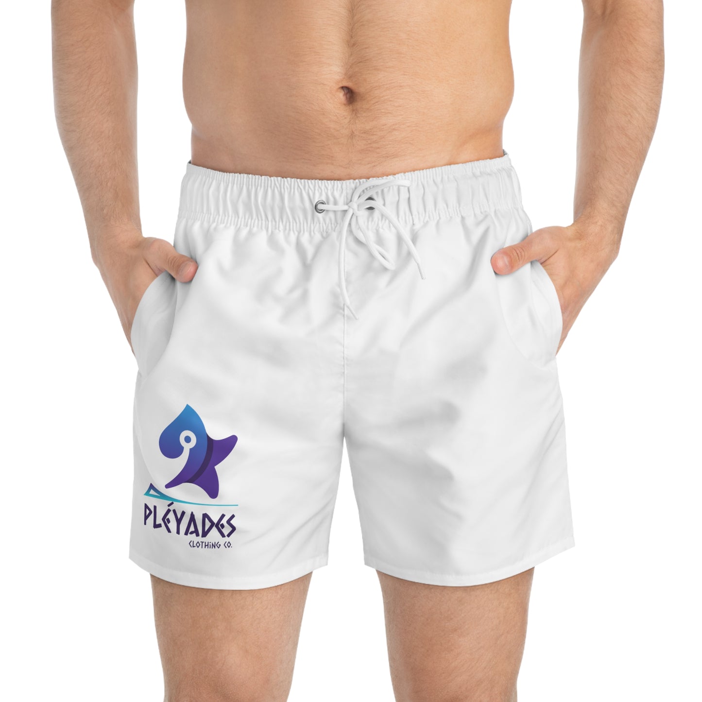 Pleyades White Small front logo Swim Trunks