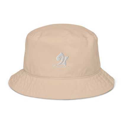 Pleyades white logo Organic bucket hat